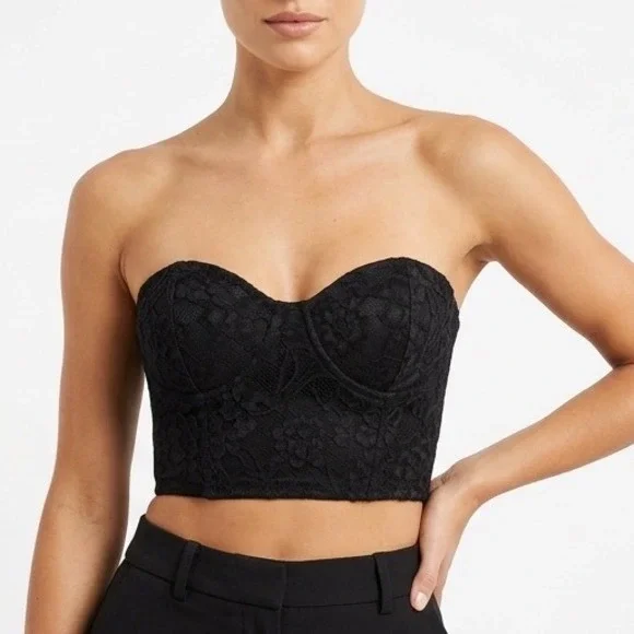 naked wardrobe Black Lace Bustier Crop Top - Picture 1 of 7